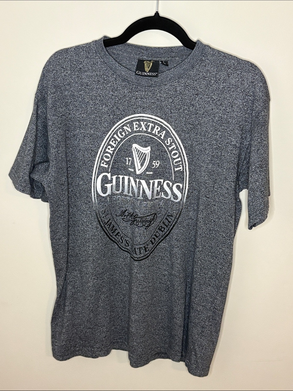 Guinness Heather Gray Short Sleeve Tee with White Crest